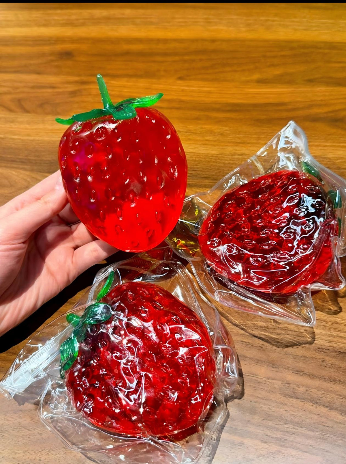 Red Jelly Strawberry Squishy Toy - Realistic Gel-Filled Sensory Fidget for Stress Relief